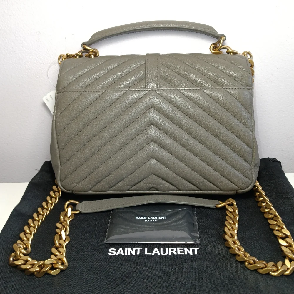 NEW SAINT LAURENT COLLEGE MEDIUM CHAIN BAG IN QUILTED LEATHER GREY GOLD - Picture 4 of 16